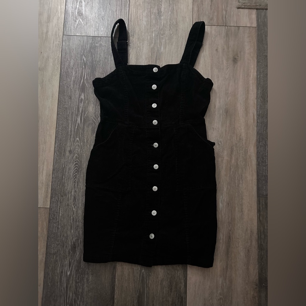 Black Button-Front Sundress with Pockets